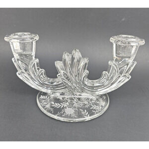 VTG Fostoria Crystal Etched Glass Meadow Rose Baroque Candelabra Candle Holder